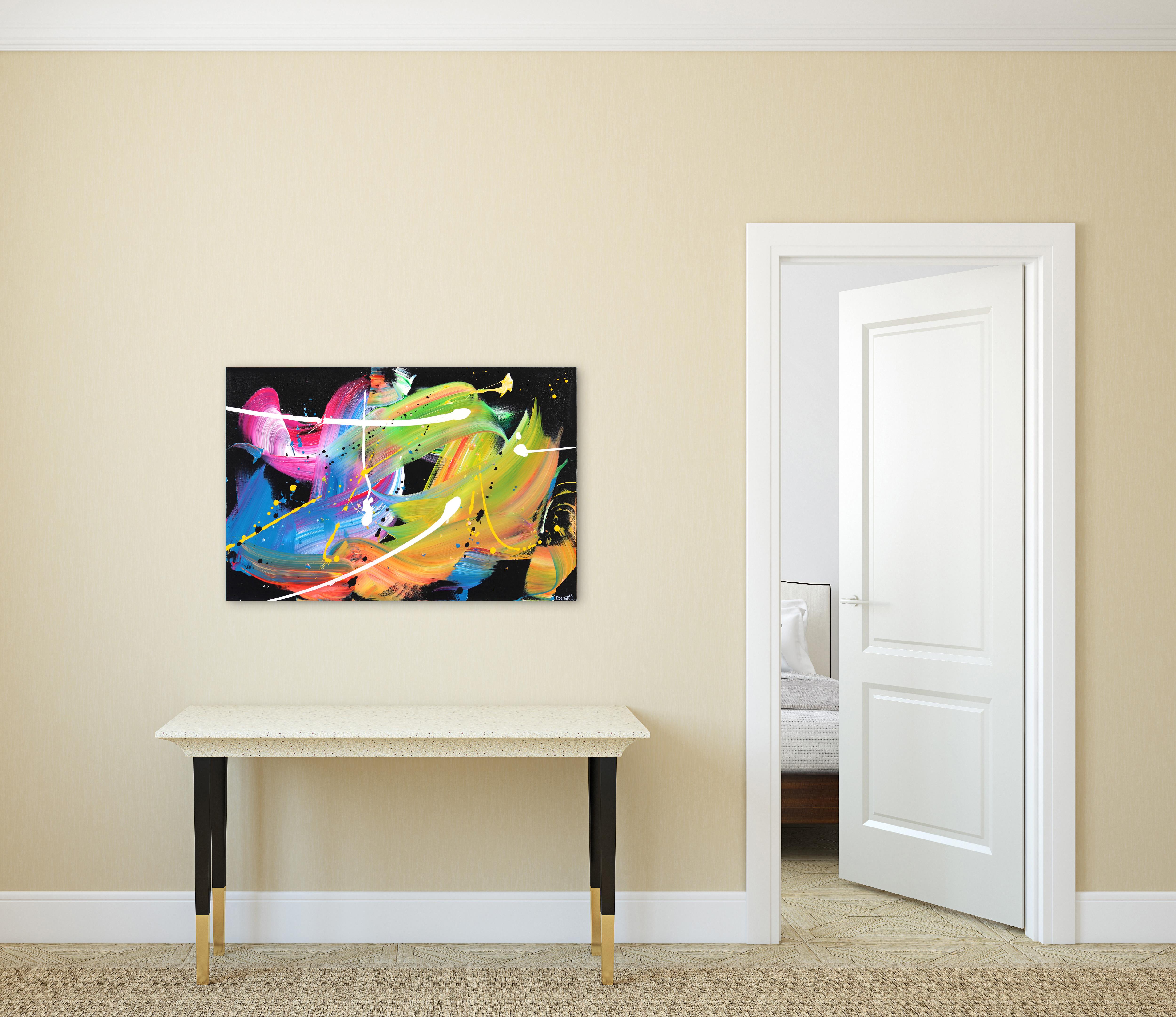 Black Rainbow - Vivid Abstract Expressionism Colorful Painting on Canvas For Sale 1