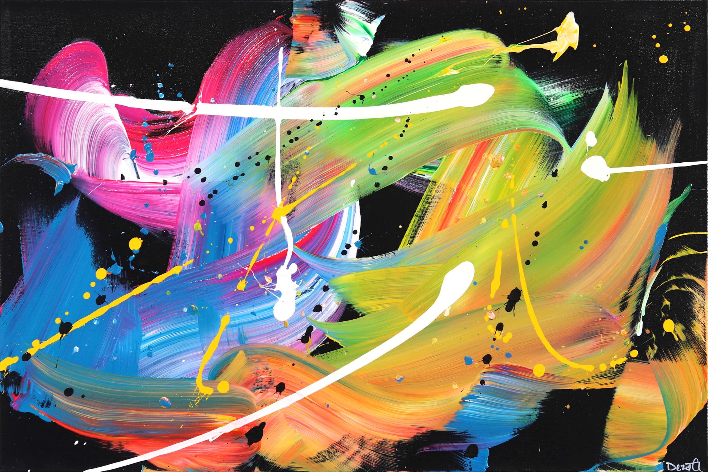 Black Rainbow - Vivid Abstract Expressionism Colorful Painting on Canvas - Art by Dez Gaskin
