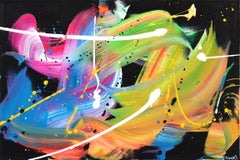 Black Rainbow - Vivid Abstract Expressionism Colorful Painting on Canvas