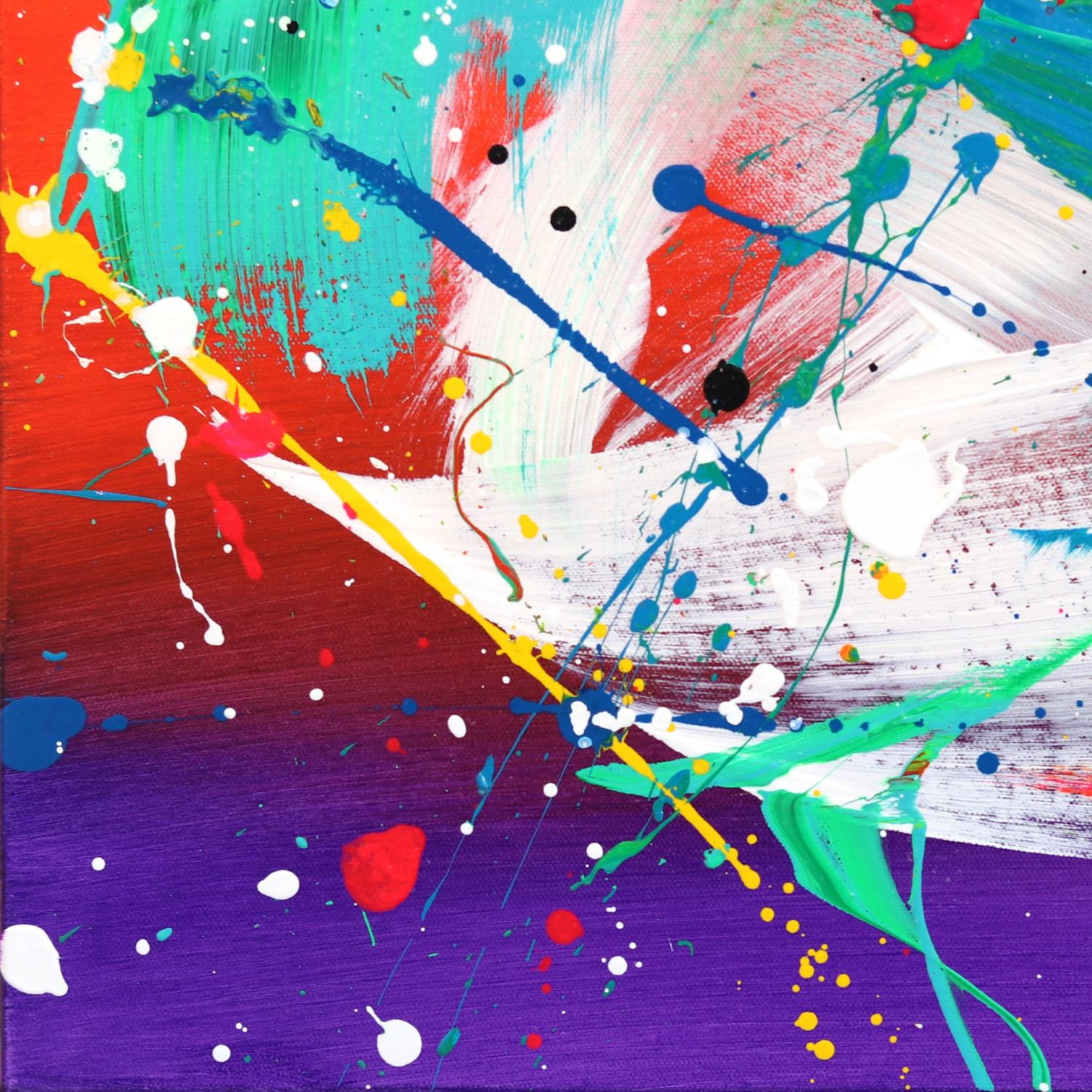 Color Burst - Original Vivid Abstract Expressionism Colorful Painting on Canvas For Sale 2
