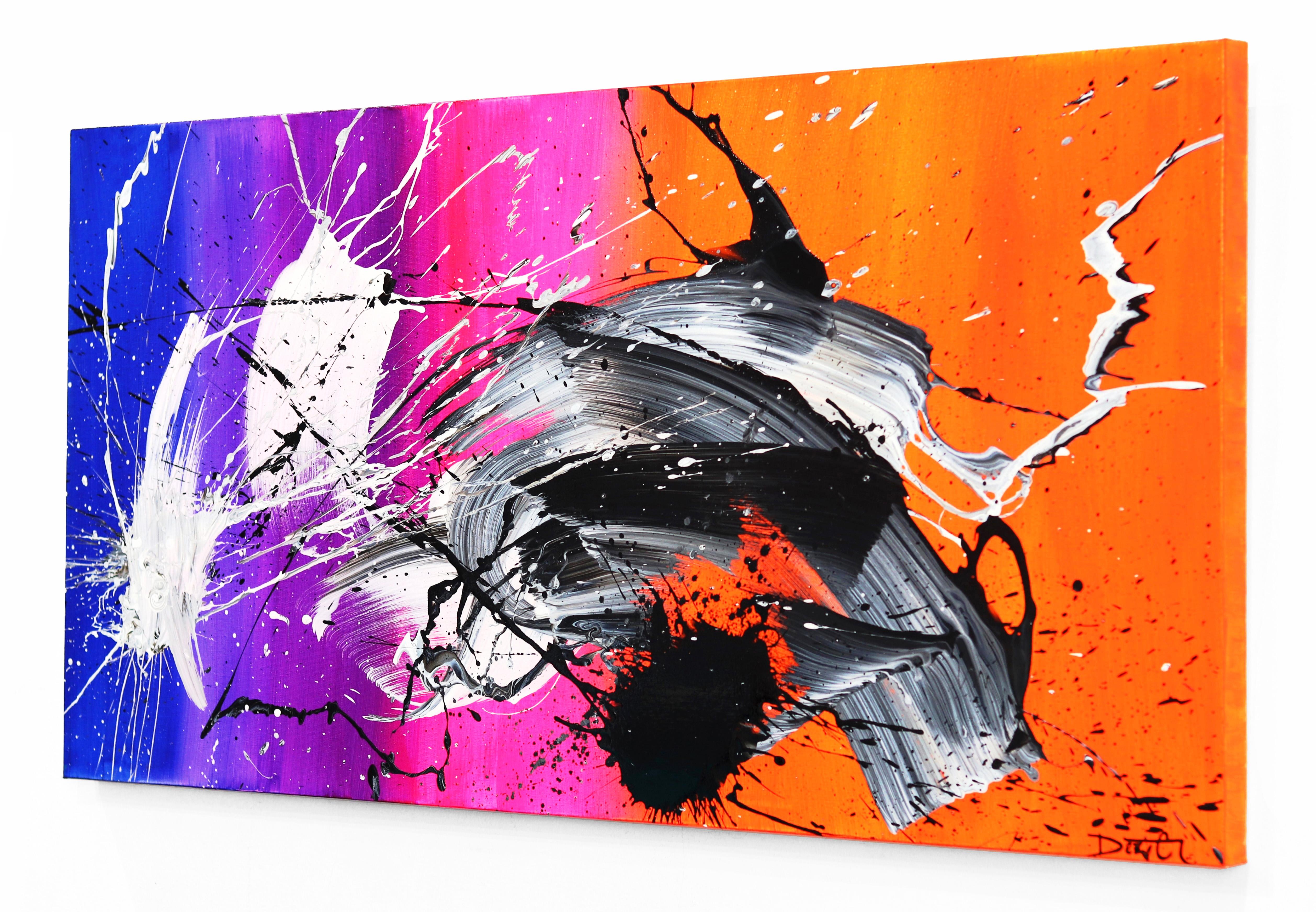 Quiet Storm - Vivid Abstract Expressionism Colorful Painting on Canvas For Sale 2