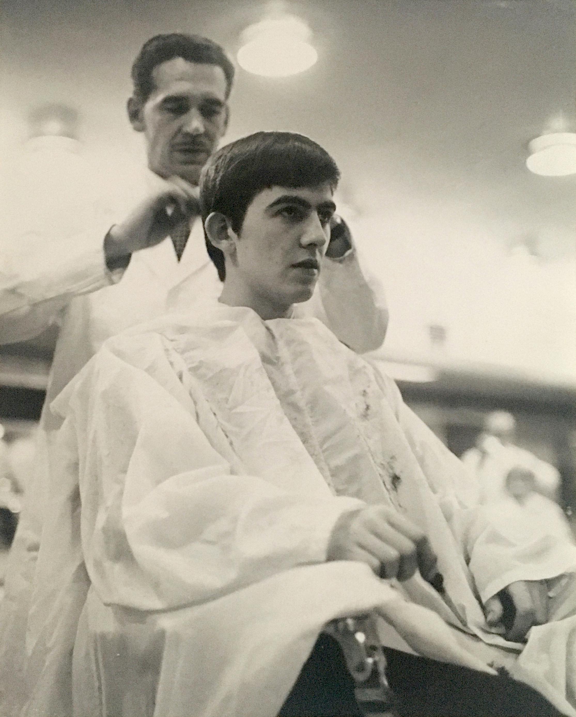 Dezo Hoffman Black and White Photograph - George Harrison at the Barber