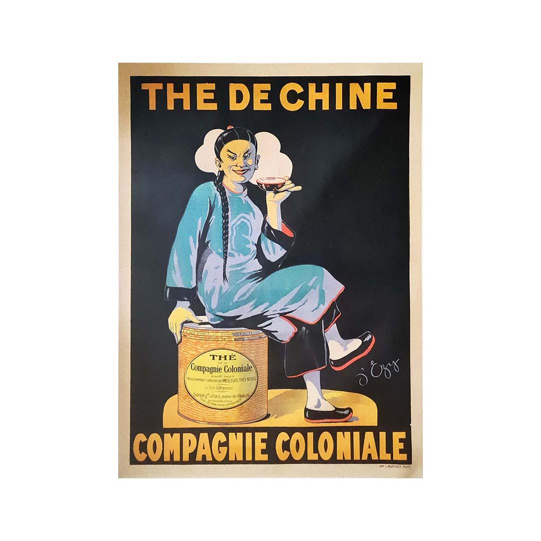 Transport yourself to the early 1920s with d'Ezy's original poster for Thé de Chine Compagnie Coloniale, an exquisite piece of art that invites us to explore the world of colonial elegance through the lens of tea.

This vintage poster is not just an