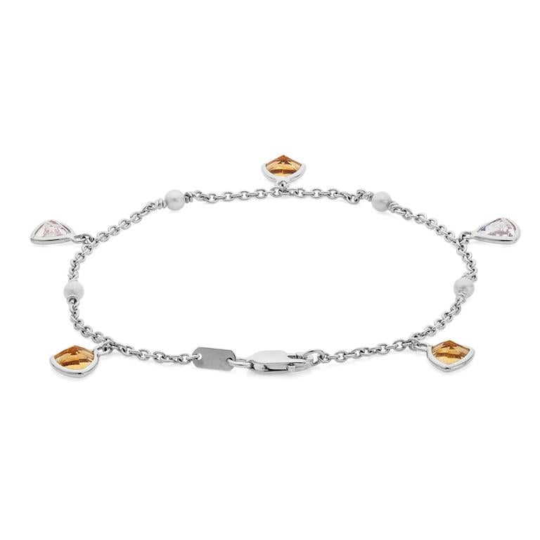 DEAKIN & FRANCIS, Piccadilly Arcade, London

This stunning 18ct white gold pink morganite, citrine and cultured pearl bracelet is the perfect subtle touch of elegance. The bracelet comprises of two pink trillion cut morganites, three trillion cut