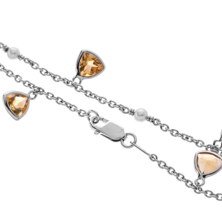 Contemporary D&F 18 Karat White Gold Pink Morganite, Citrine and Cultured Pearl Bracelet For Sale