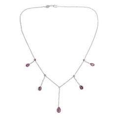 D&F 18 Karat White Gold Rubellite, Cultured Pearl and Diamond Drop Necklace