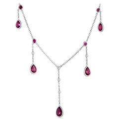 D&F 18 Karat White Gold Rubellite, Cultured Pearl and Diamond Drop Necklace