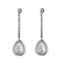 D&F 18 Karat White Gold Pink Sapphire, Diamond and Pink Kunzite Drop Earrings