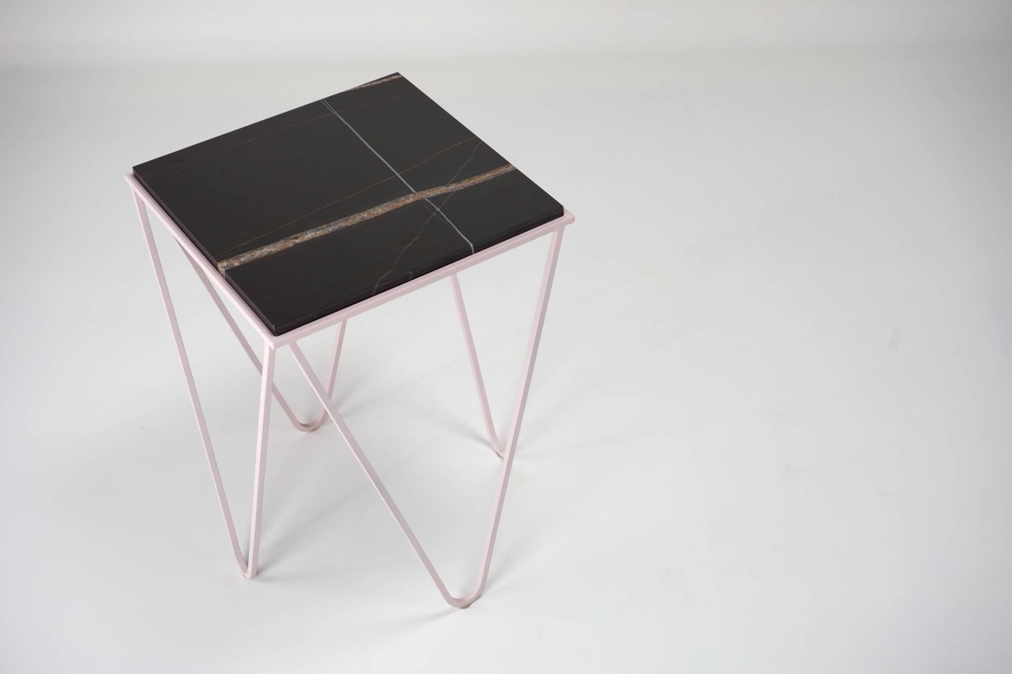 Italian DFdesignlab – Avior Pink end table – Black Noir Marble Side Table For Sale