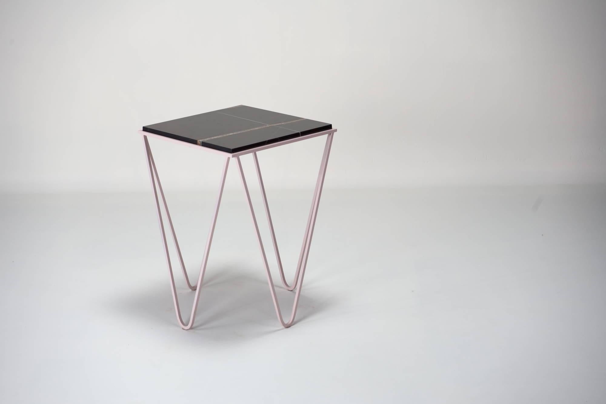 Hand-Crafted DFdesignlab – Avior Pink end table – Black Noir Marble Side Table For Sale