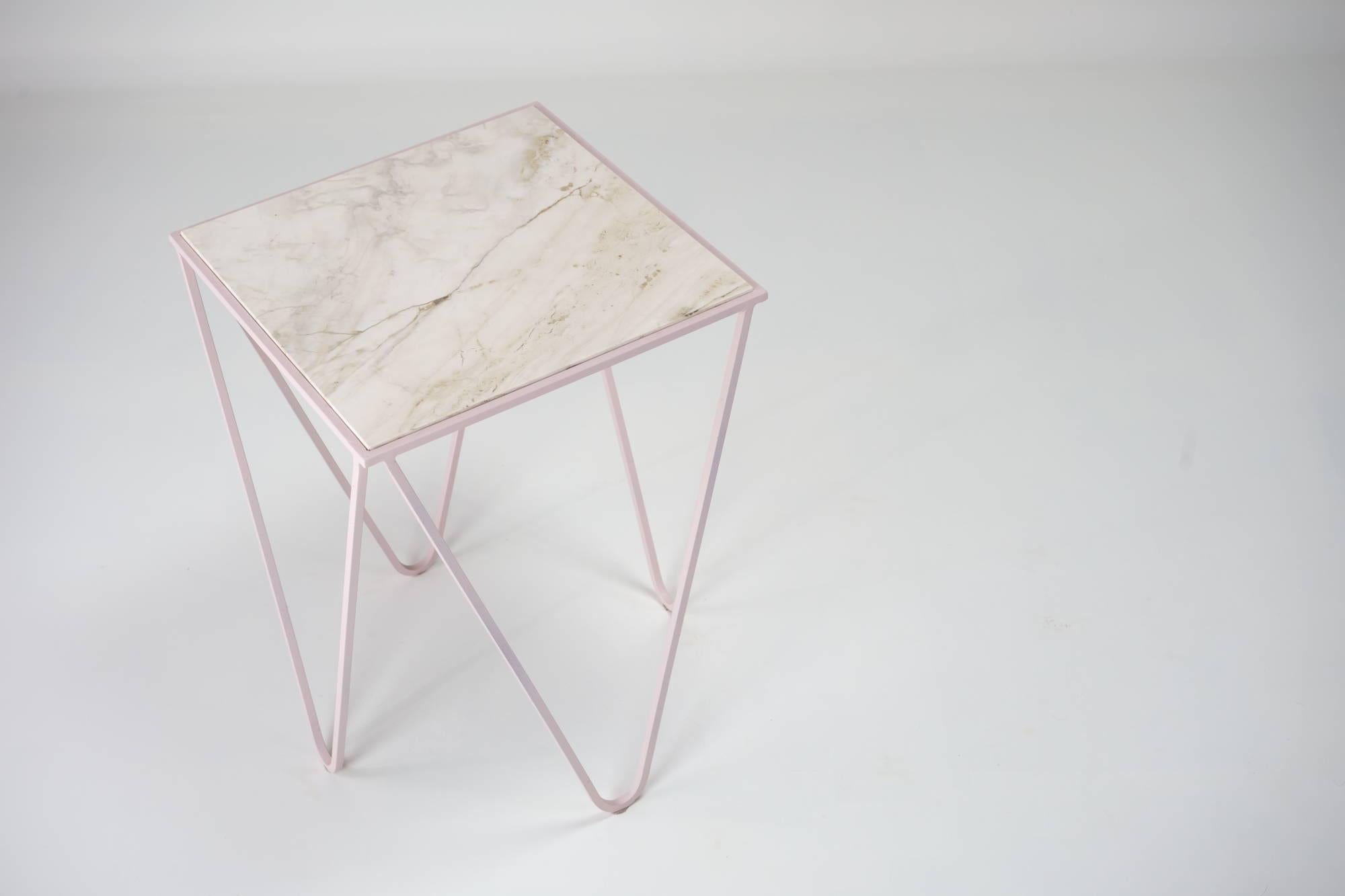 Modern DFdesignlab – Avior Pink end table – Roman Travertine Side Table For Sale
