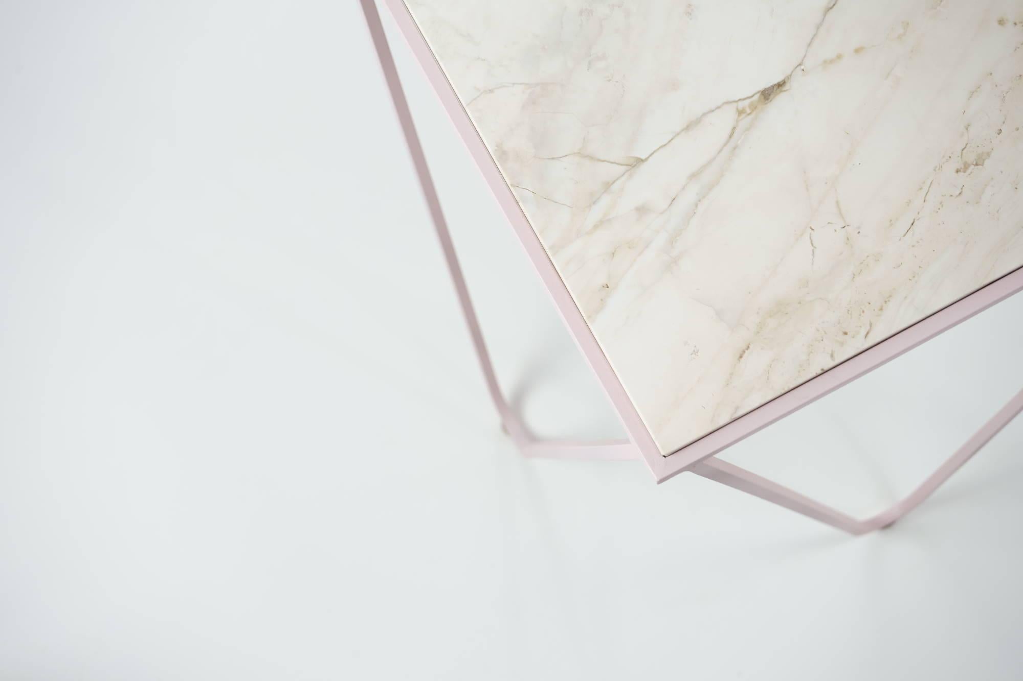 Italian DFdesignlab – Avior Pink end table – Roman Travertine Side Table For Sale