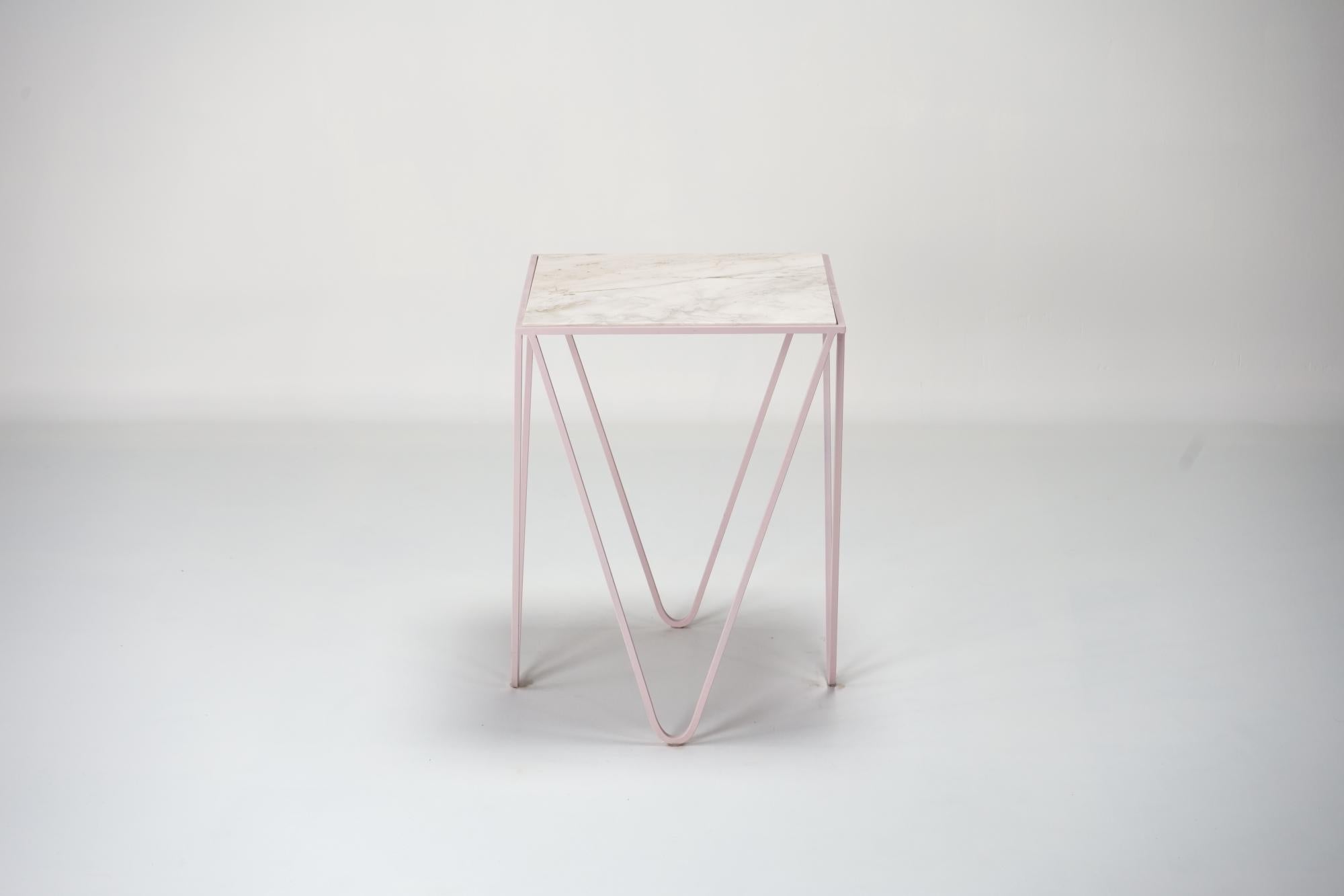 Hand-Crafted DFdesignlab – Avior Pink end table – Roman Travertine Side Table For Sale