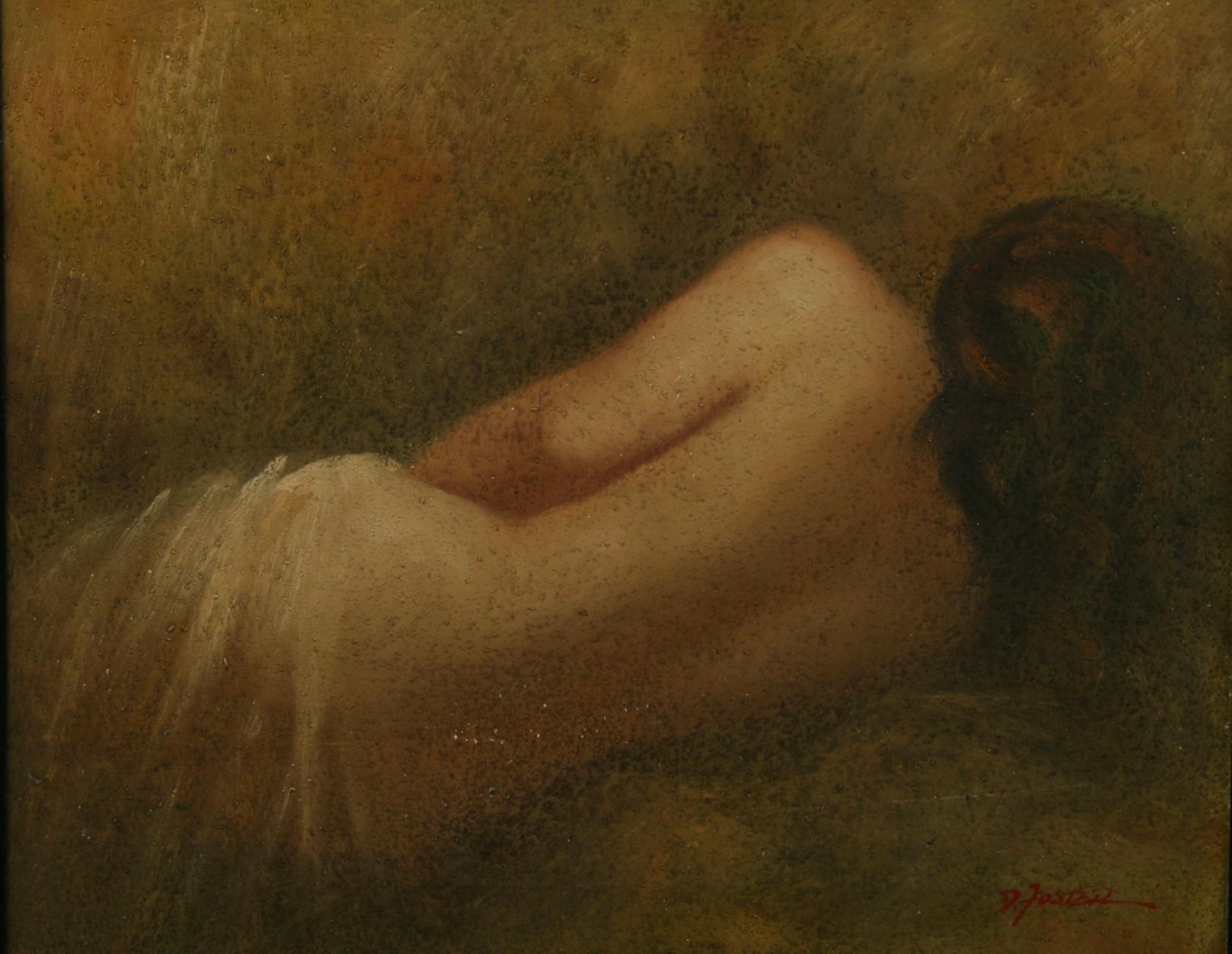 American Impressionist oil Female Resting Nude 1950 - Painting by D.Foster