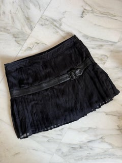 D&G 1990s Black Silk Pleated Skirt with Lamb Leather Waistband