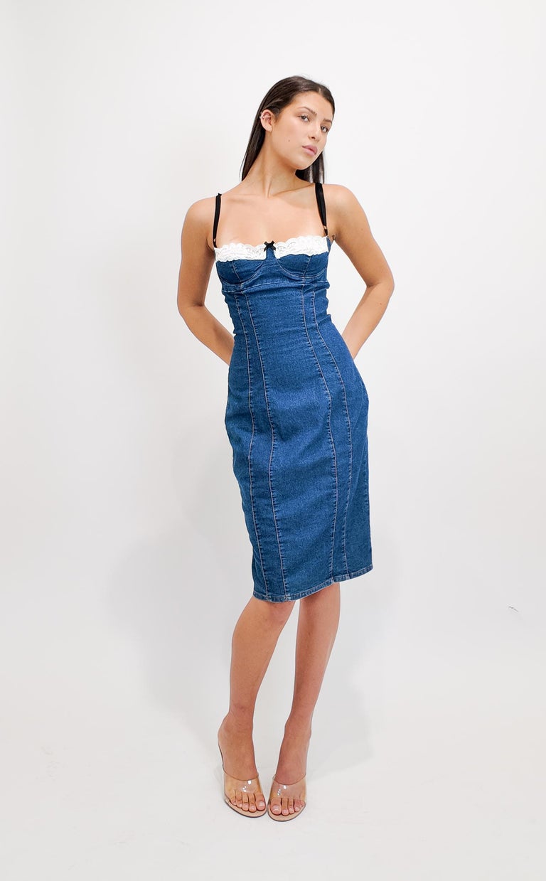 D&G 2000s Medium Blue Denim Corseted Lace Bra Dress at 1stDibs