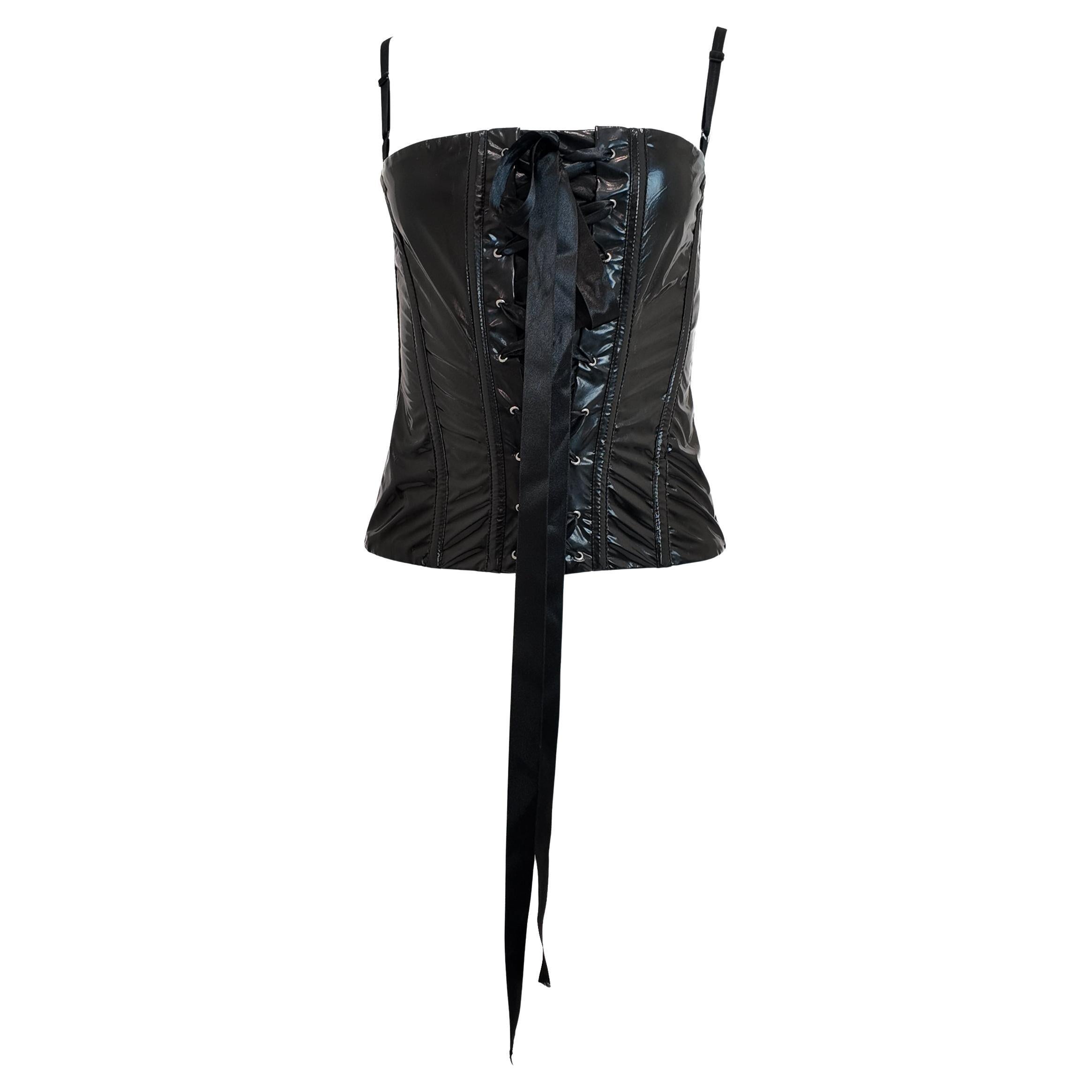D.G. 2007 Bustier en cuir verni vinyle noir avec ruban de satin
