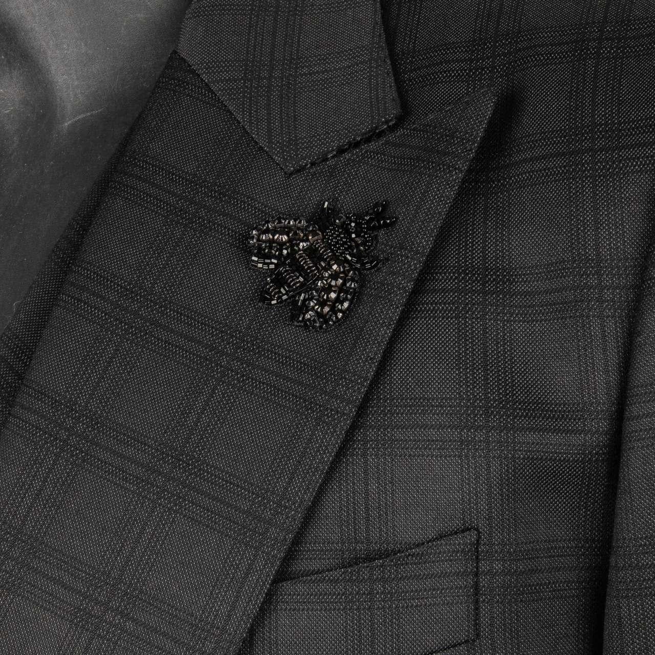 Men's D&G 3 Piece Checked Suit Jacket Waistcoat Bee Brooch SICILIA Black 50 For Sale