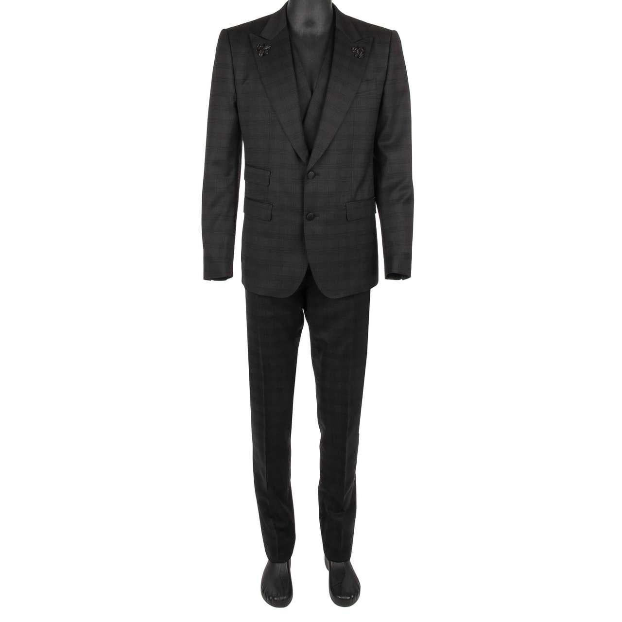 D&G 3 Piece Checked Suit Jacket Waistcoat Bee Brooch SICILIA Black 50 For Sale 4