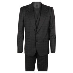 D&G 3 Piece Checked Suit Jacket Waistcoat Bee Brooch SICILIA Black 52