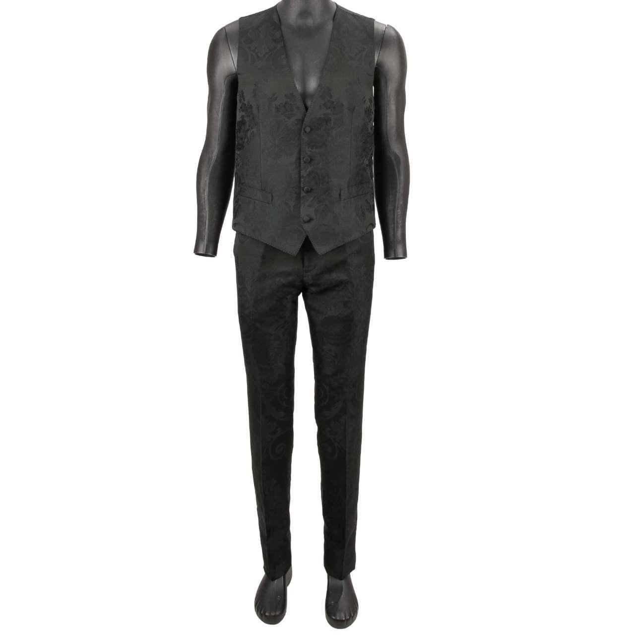 D&G Baroque 3 Piece Jacquard Suit Jacket Waistcoat MARTINI White Black 54 For Sale 1