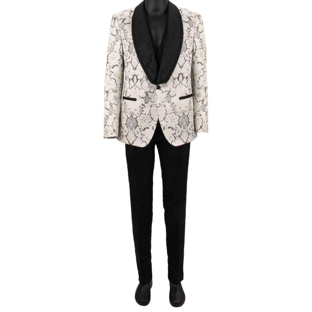 D&G Baroque 3 Piece Jacquard Suit Jacket Waistcoat MARTINI White Black 54 For Sale 3