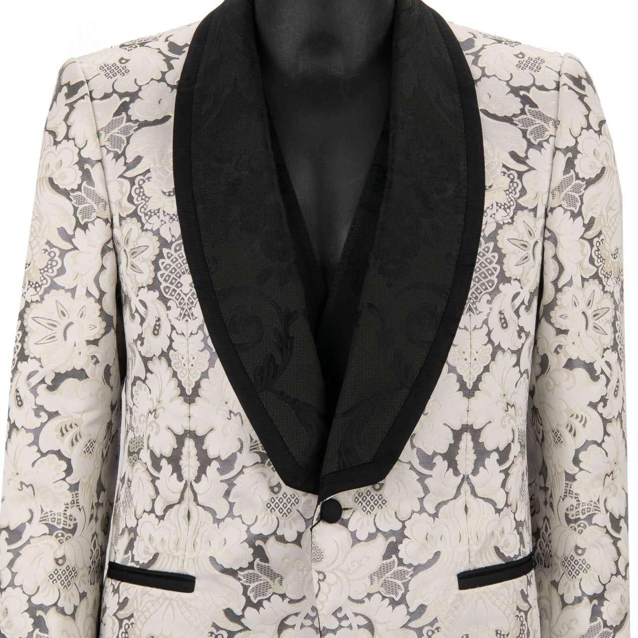 D&G Baroque 3 Piece Jacquard Suit Jacket Waistcoat MARTINI White Black 54 For Sale 5
