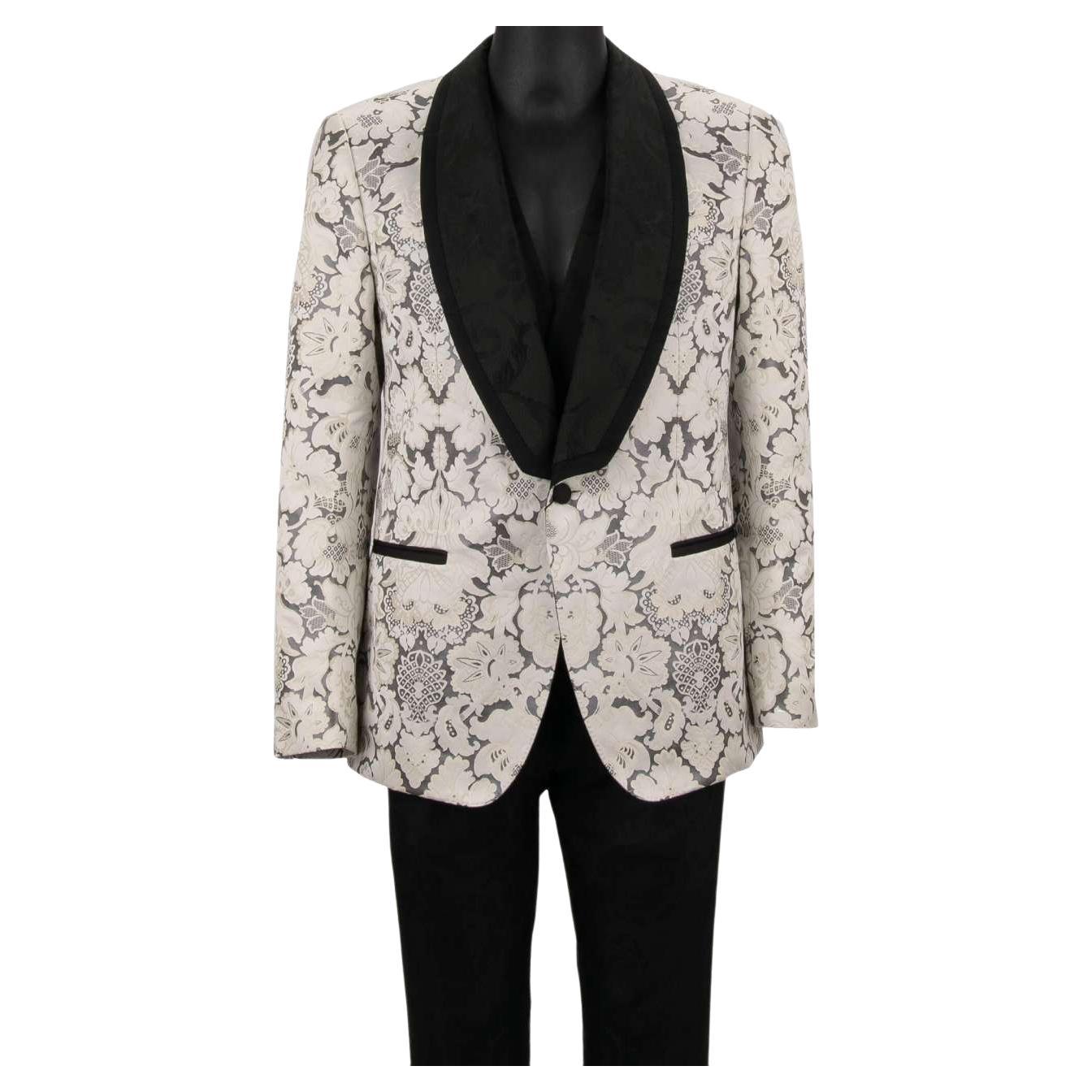D&G Baroque 3 Piece Jacquard Suit Jacket Waistcoat MARTINI White Black 54 For Sale