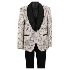 D&G Baroque 3 Piece Jacquard Suit Jacket Waistcoat MARTINI White Black 54