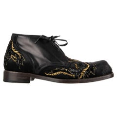 D&G Baroque Gold Embroidery Ankle Boots Shoes SIRACUSA Black 42 UK 8 US 9