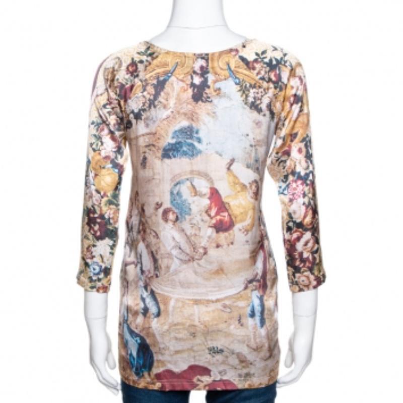D.G. Beige Top a manica lunga in seta stretch con stampa astratta M in vendita 1