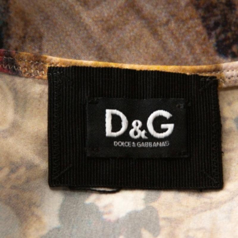 D.G. Beige Top a manica lunga in seta stretch con stampa astratta M in vendita 2