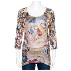 D.G. Beige Top a manica lunga in seta stretch con stampa astratta M