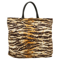 D&G Beige/Brown Zebra Print Canvas Kori Shopper Tote