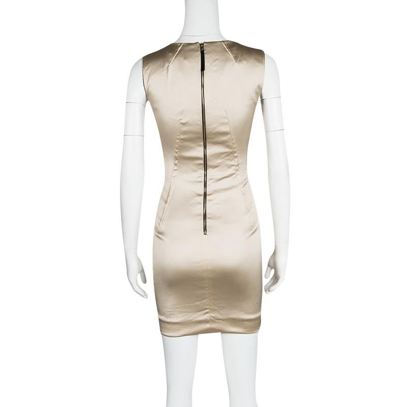 D&G Beige Embellished Sleeveless Satin Dress S In Good Condition In Dubai, Al Qouz 2
