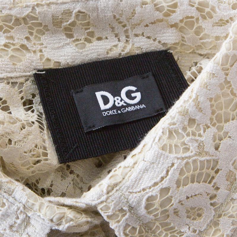 D&G Beige Floral Lace Long Sleeve Blouse S 1