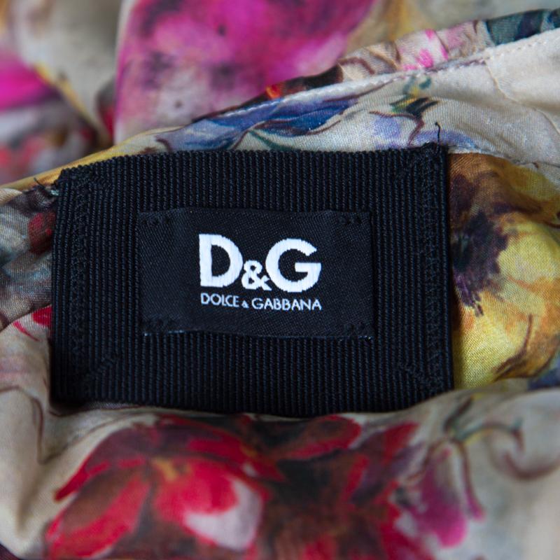 D&G Beige Floral Printed Silk Chiffon Ruffle Trim Sleeveless Top S 3