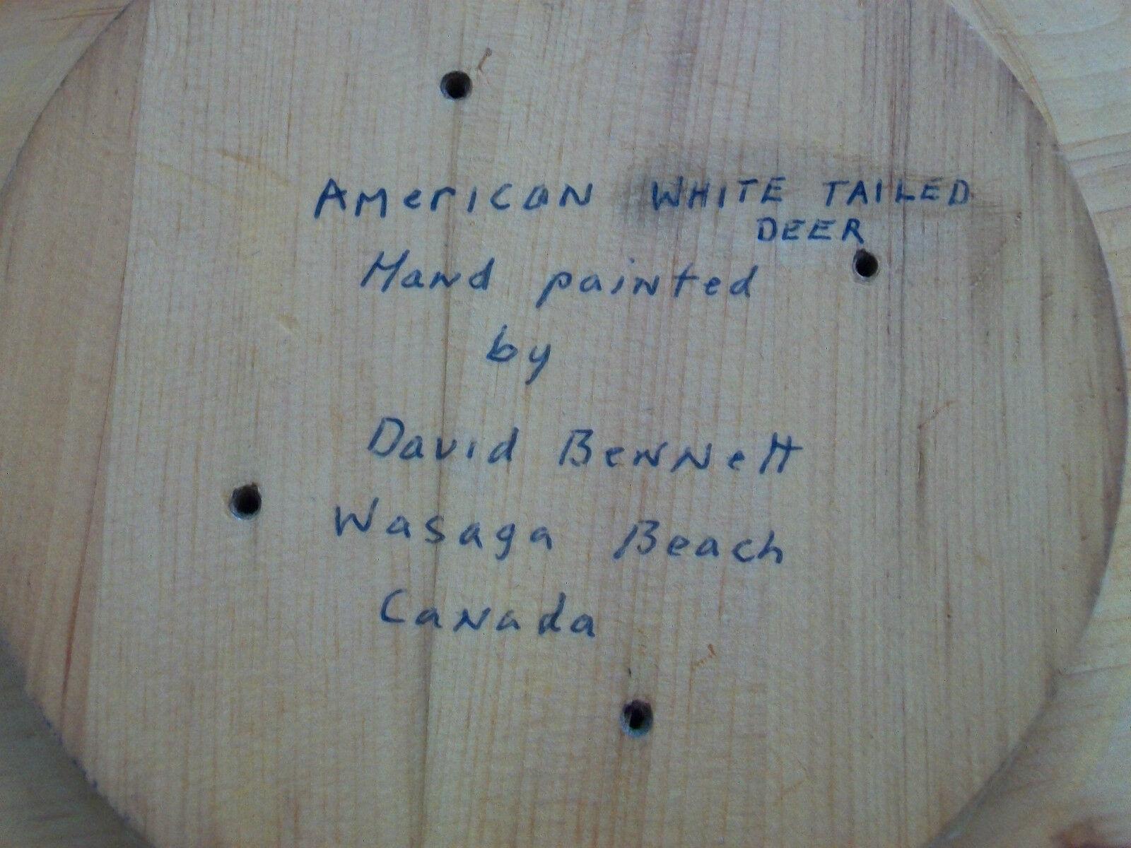 D.G. BENNETT - 'U.S. White Tailed Deer' - Bemalter Holzteller aus dem späten 20. Jahrhundert im Zustand „Gut“ im Angebot in Chatham, ON