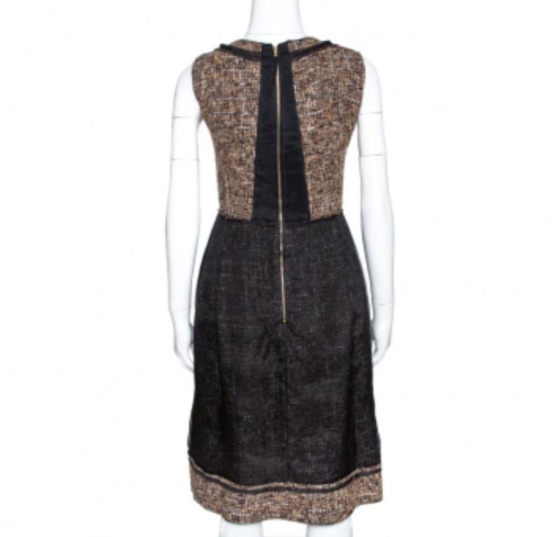 Noir D.G. Robe évasée en tweed noir et marron avec superposition de soie XS en vente