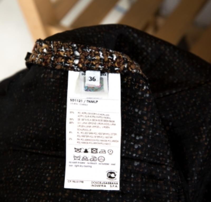 D.G. Robe évasée en tweed noir et marron avec superposition de soie XS Pour femmes en vente