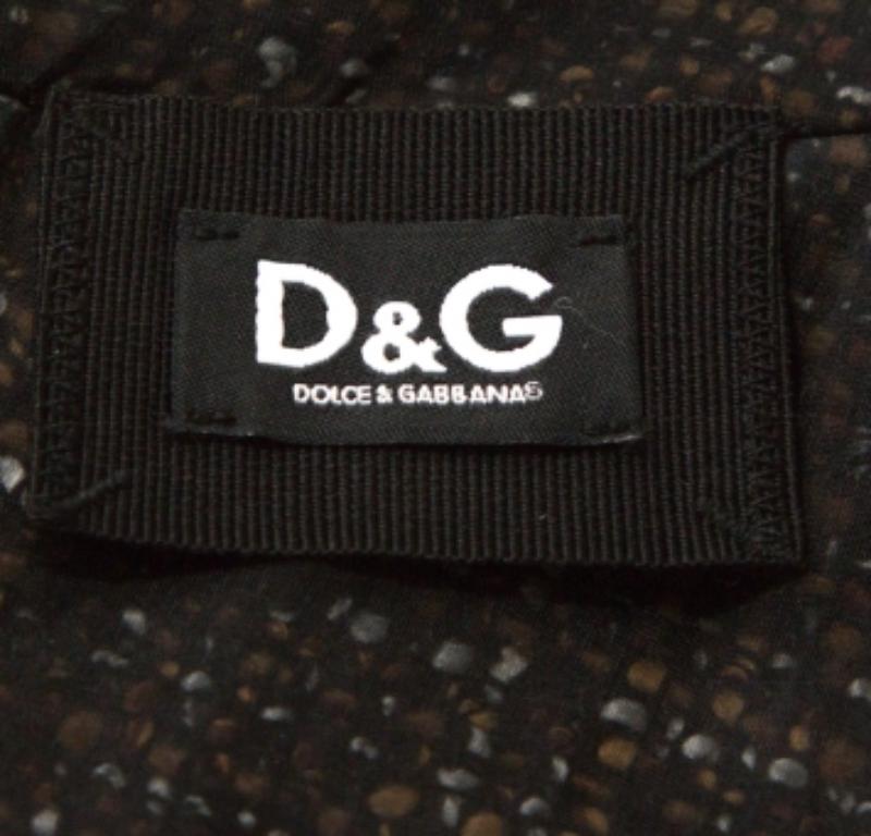 D.G. Robe évasée en tweed noir et marron avec superposition de soie XS en vente 1