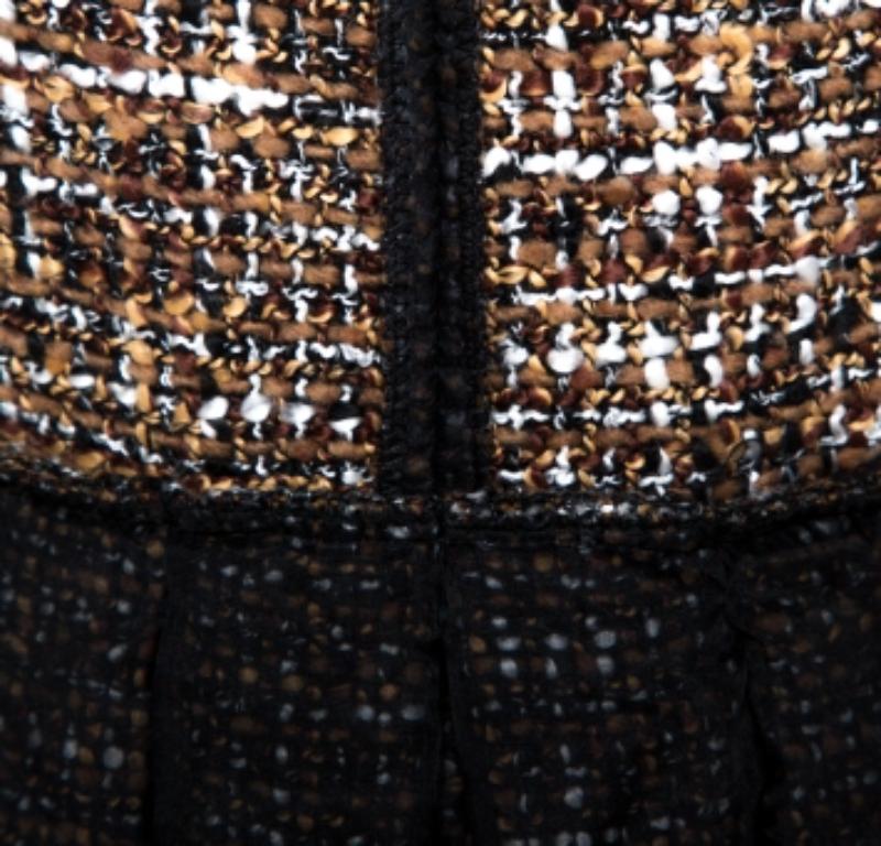 D.G. Robe évasée en tweed noir et marron avec superposition de soie XS en vente 2