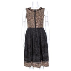 D&G Black and Brown Tweed Silk Overlay Flared Dress XS