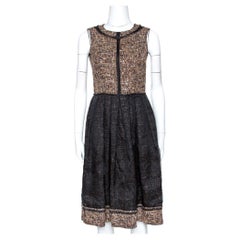 D&G - Robe évasée en tweed noir et marron recouverte de soie superposée XS