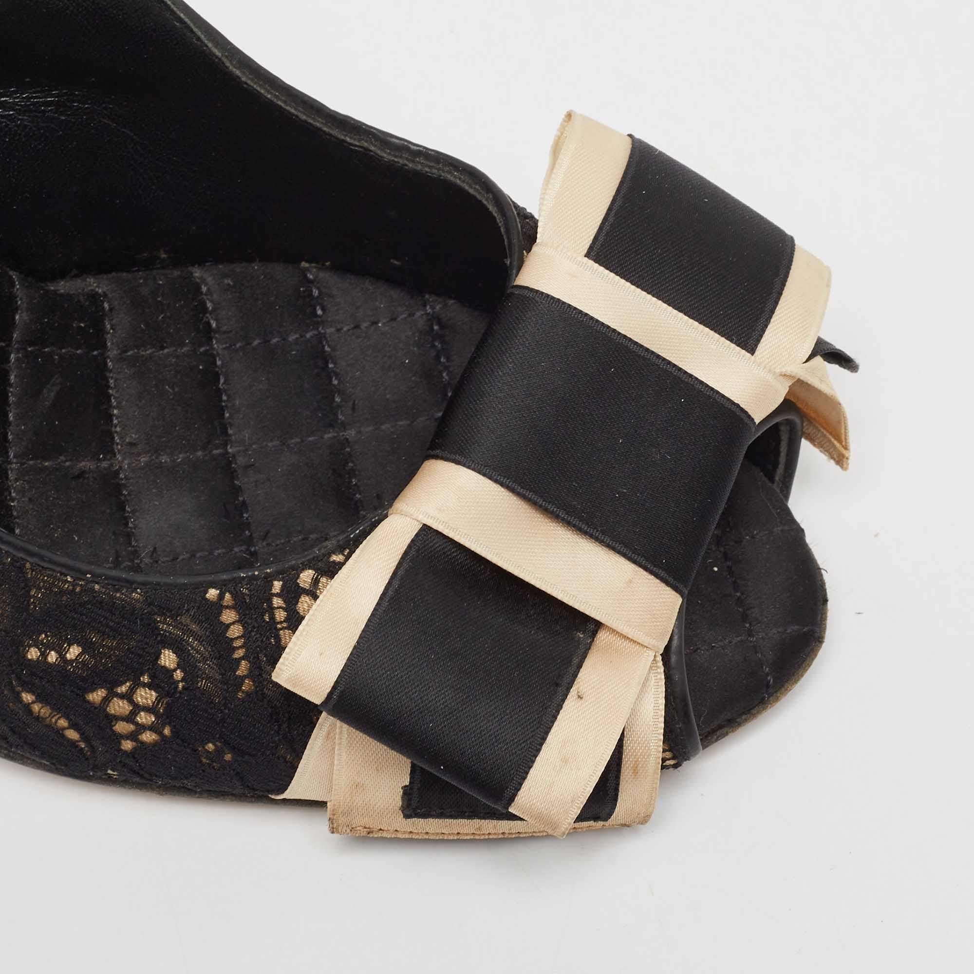 D&G escarpins noirs et noirs avec nœud papillon à bout ouvert, taille 39 en vente 3