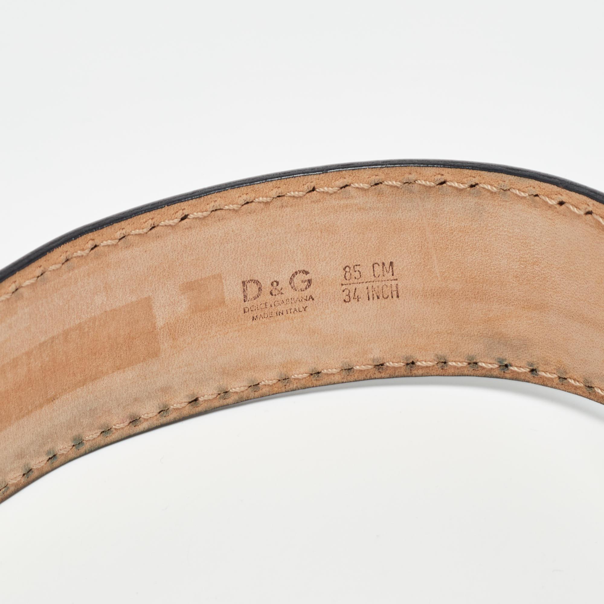 D&G Black/Brown Glossy Leather Buckle Belt 85CM 3