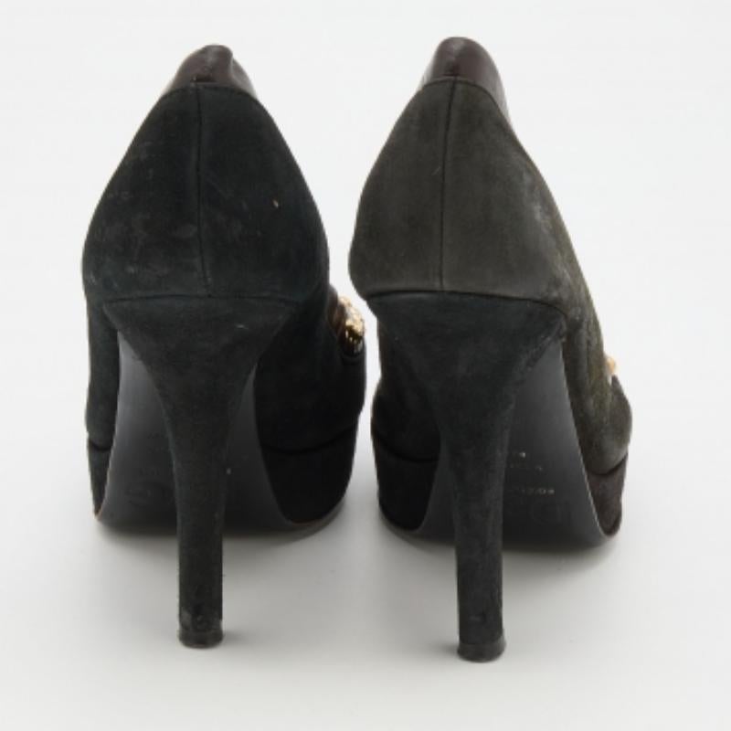 D.G. Escarpins à plateforme cloutés en daim et cuir noir/marron foncé Taille 37 en vente 1