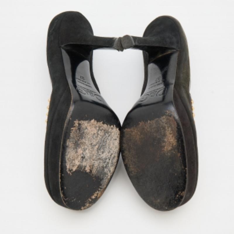 D.G. Escarpins à plateforme cloutés en daim et cuir noir/marron foncé Taille 37 en vente 2