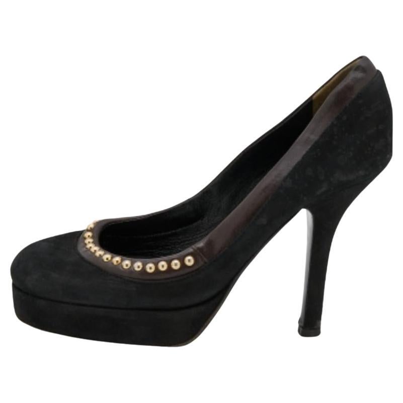 D.G. Escarpins à plateforme cloutés en daim et cuir noir/marron foncé Taille 37 en vente