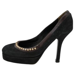D&G Bombas de plataforma con tachuelas de ante y cuero negro/marrón oscuro talla 37